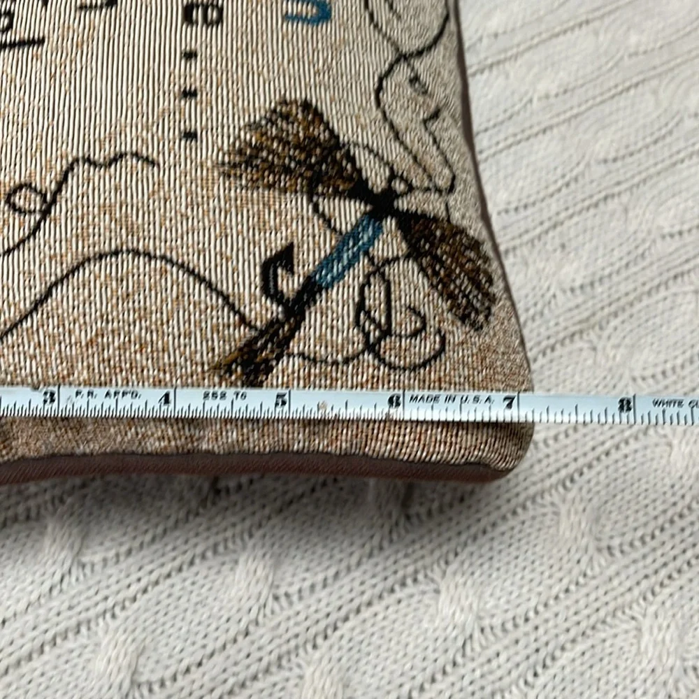 Decorative pillow. Fisherman flies fishing line tapestry black back fabric